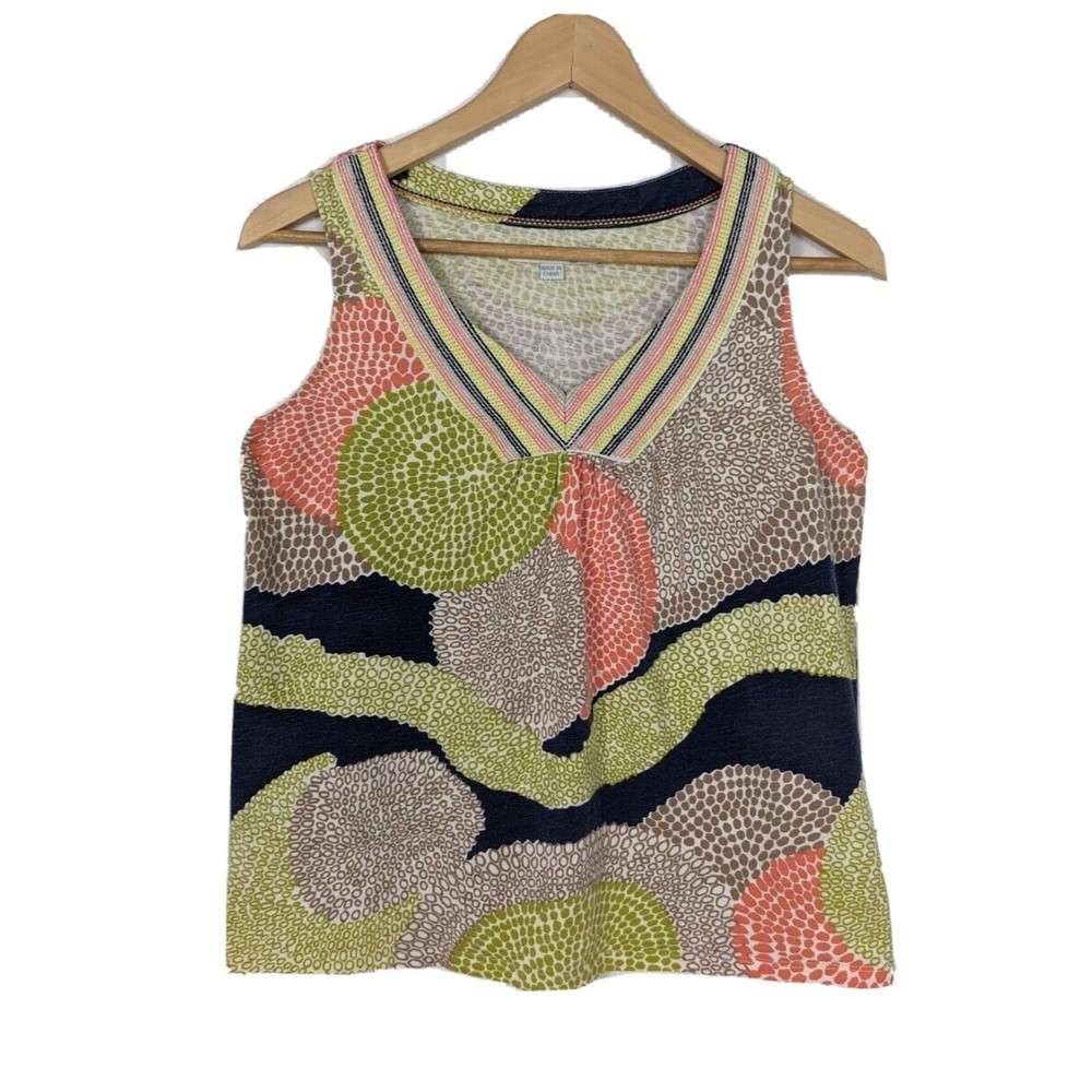 Boden Womens Size 6 Cotton Floral Geometric V-Neck Sleeveless Tank Top Blouse